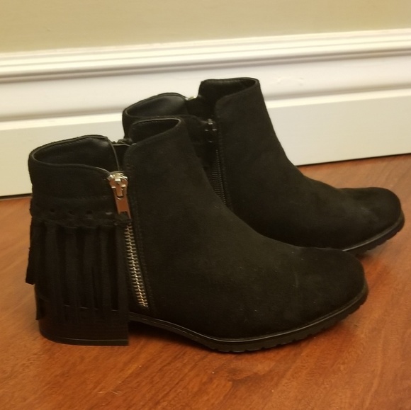 Womens Faux Suede Fringe Booties Black 7 - Picture 3 of 5
